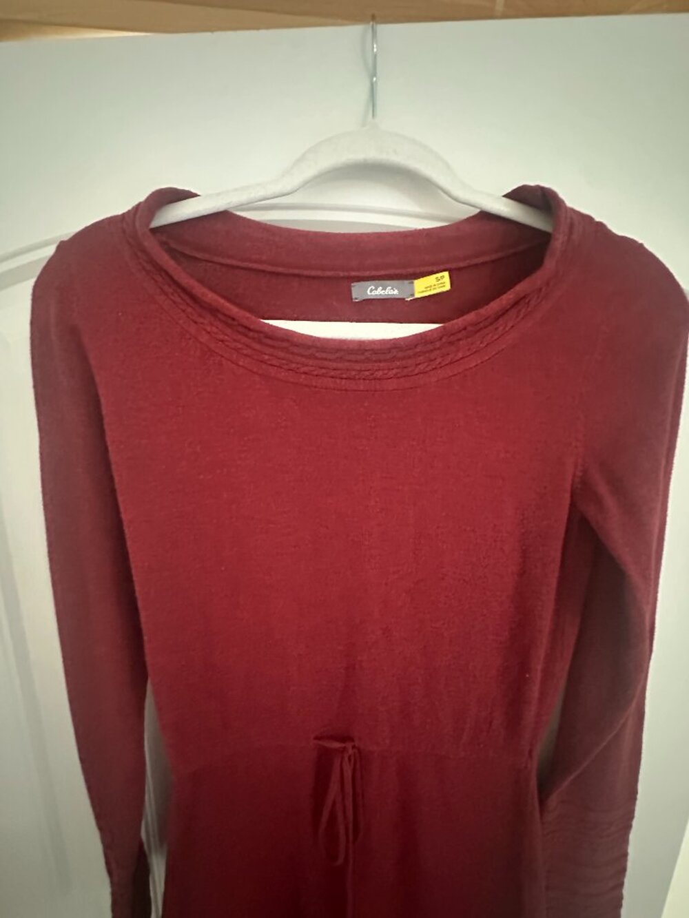 Cabela's Cable Knit Trim Sweater Dress Burgundy Drawstring Waist S